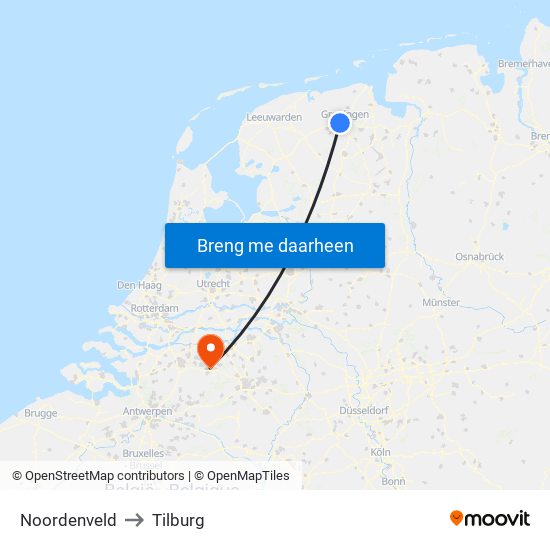 Noordenveld to Tilburg map