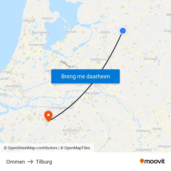 Ommen to Tilburg map