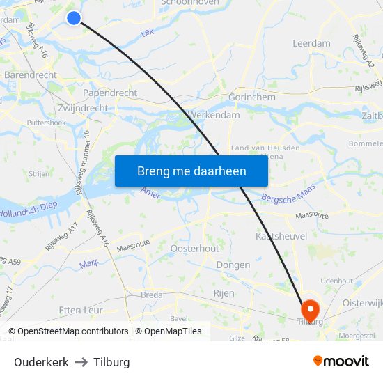 Ouderkerk to Tilburg map