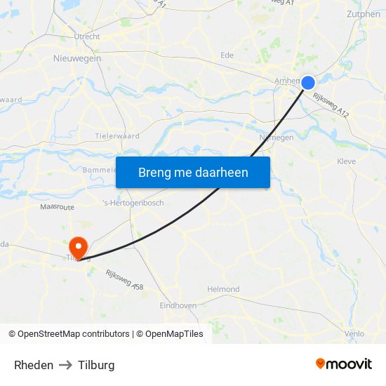 Rheden to Tilburg map