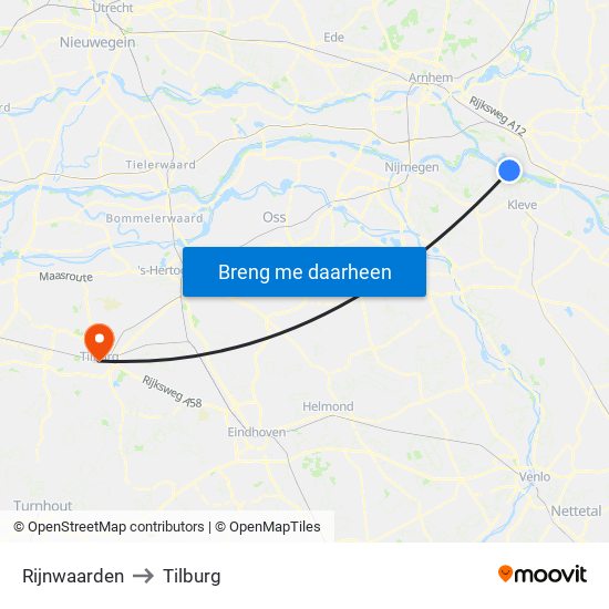 Rijnwaarden to Tilburg map