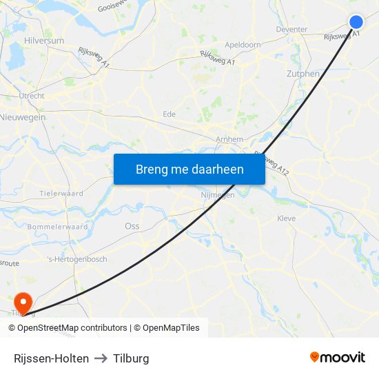 Rijssen-Holten to Tilburg map