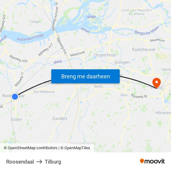 Roosendaal to Tilburg map