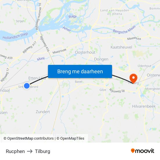 Rucphen to Tilburg map