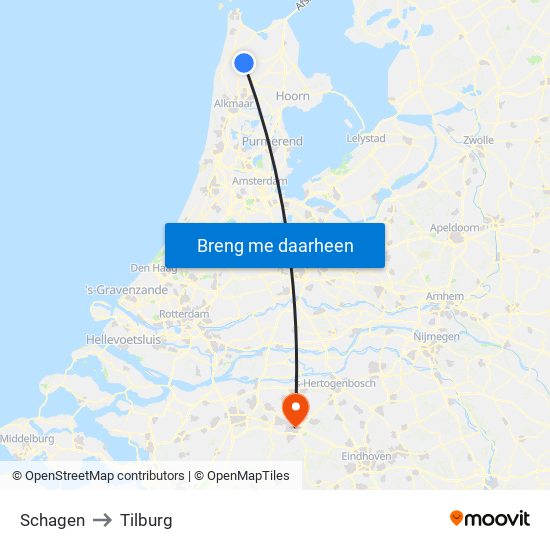 Schagen to Tilburg map