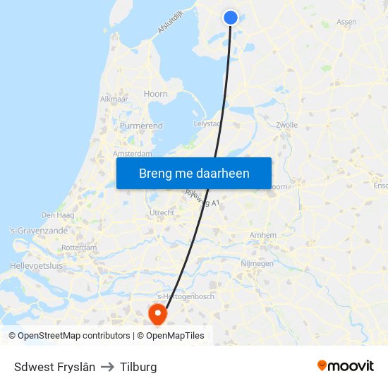 Sdwest Fryslân to Tilburg map