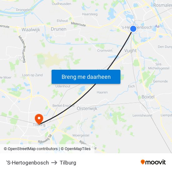 'S-Hertogenbosch to Tilburg map