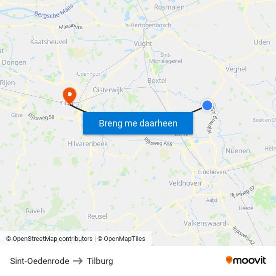 Sint-Oedenrode to Tilburg map