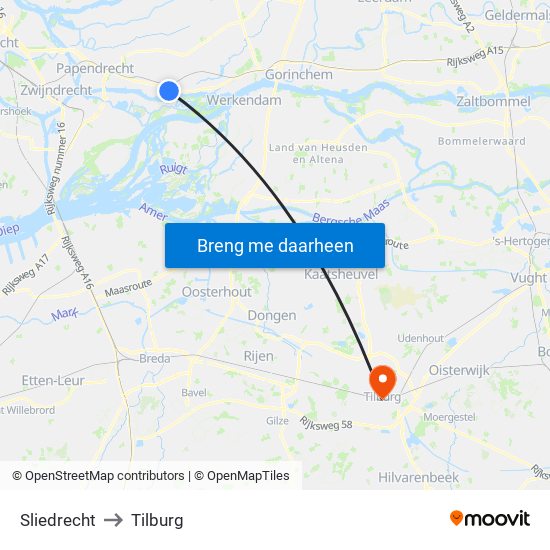 Sliedrecht to Tilburg map