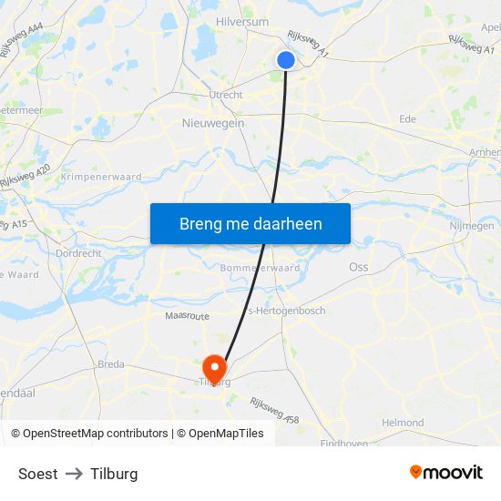 Soest to Tilburg map