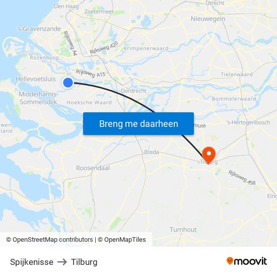 Spijkenisse to Tilburg map