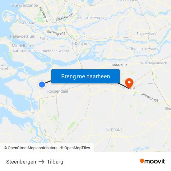 Steenbergen to Tilburg map