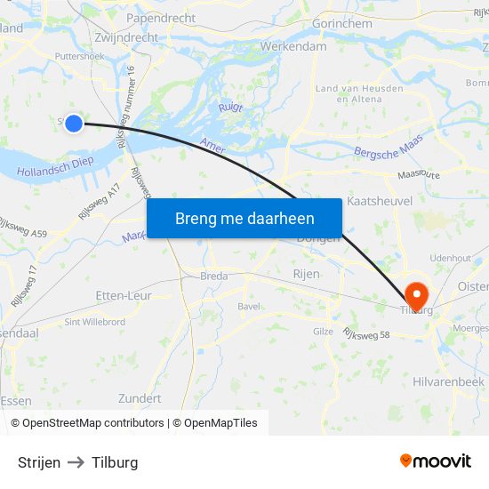 Strijen to Tilburg map
