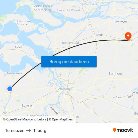 Terneuzen to Tilburg map