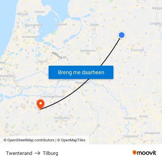 Twenterand to Tilburg map