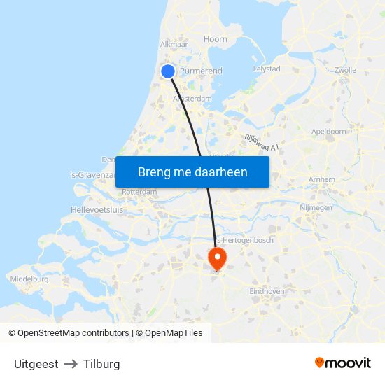 Uitgeest to Tilburg map