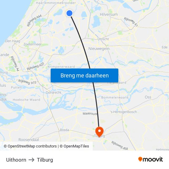 Uithoorn to Tilburg map