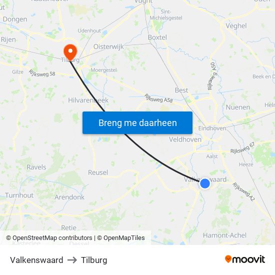 Valkenswaard to Tilburg map