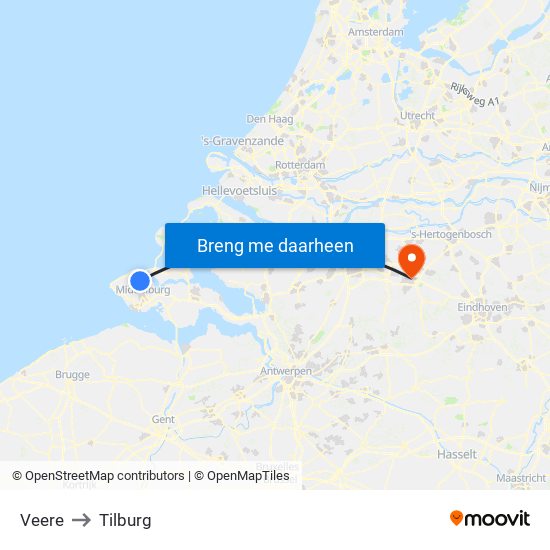 Veere to Tilburg map