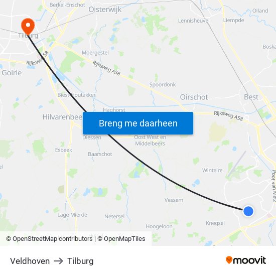 Veldhoven to Tilburg map