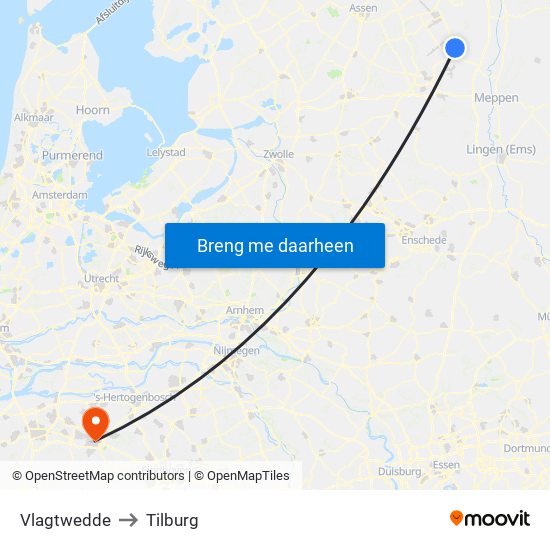 Vlagtwedde to Tilburg map