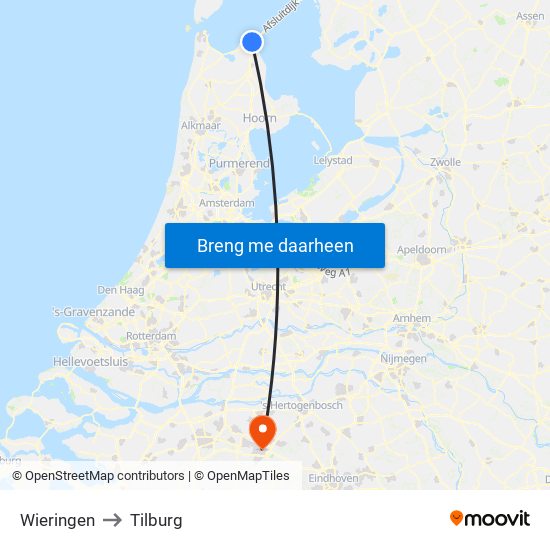 Wieringen to Tilburg map