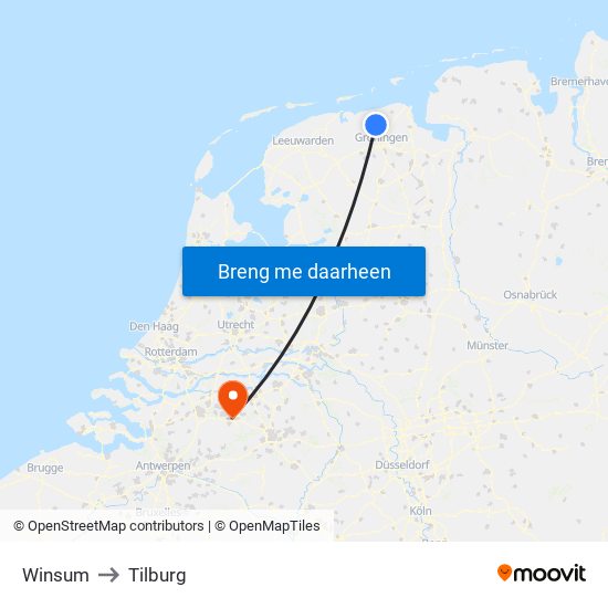 Winsum to Tilburg map