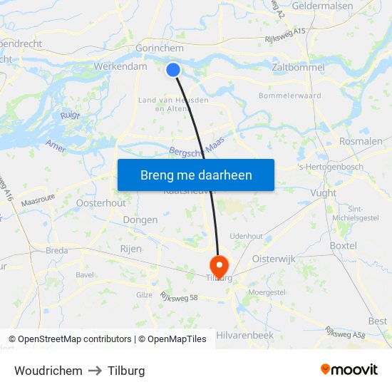Woudrichem to Tilburg map