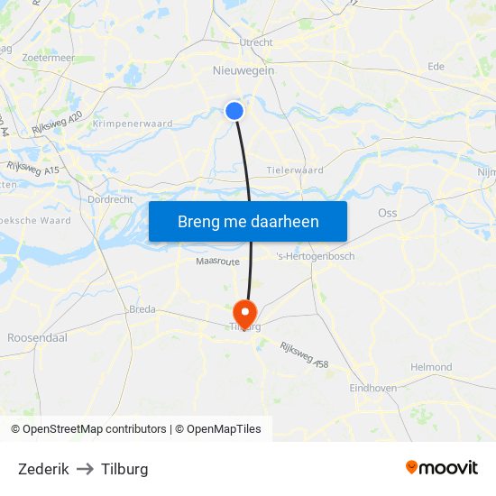 Zederik to Tilburg map