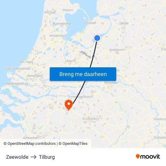 Zeewolde to Tilburg map