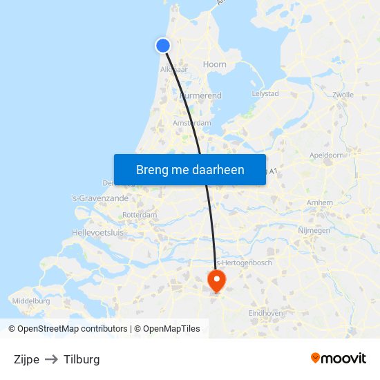 Zijpe to Tilburg map