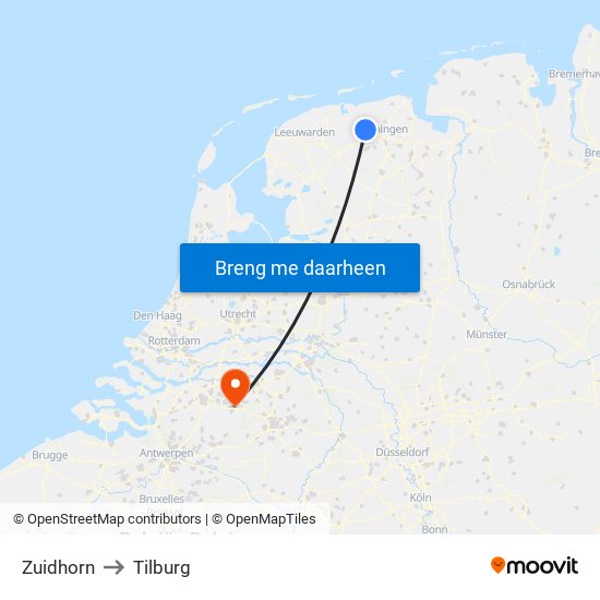 Zuidhorn to Tilburg map
