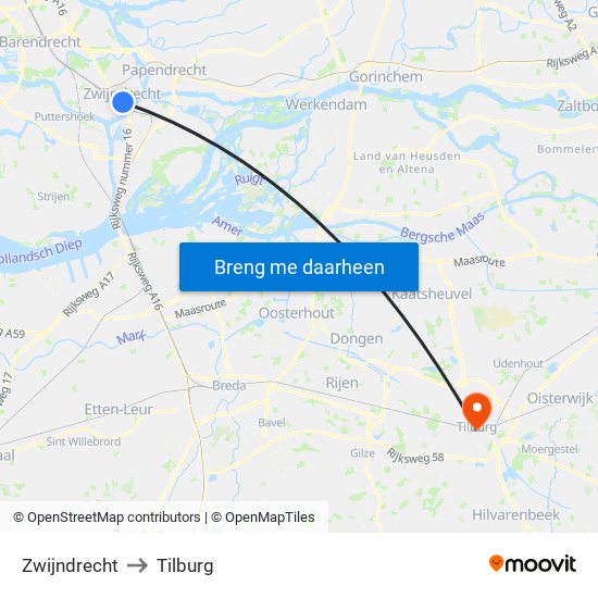 Zwijndrecht to Tilburg map