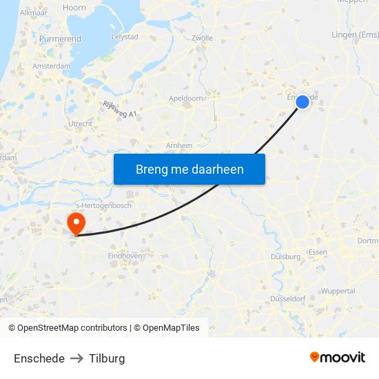 Enschede to Tilburg map