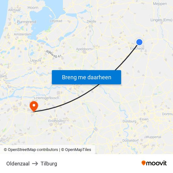 Oldenzaal to Tilburg map