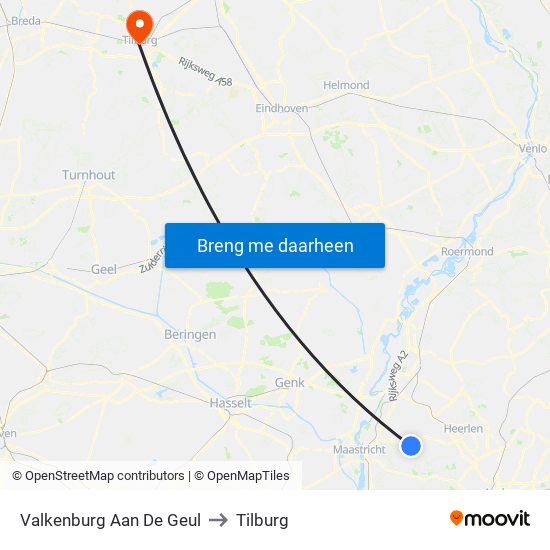 Valkenburg Aan De Geul to Tilburg map