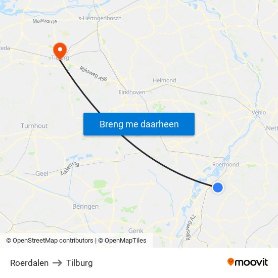 Roerdalen to Tilburg map