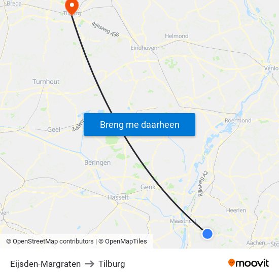 Eijsden-Margraten to Tilburg map