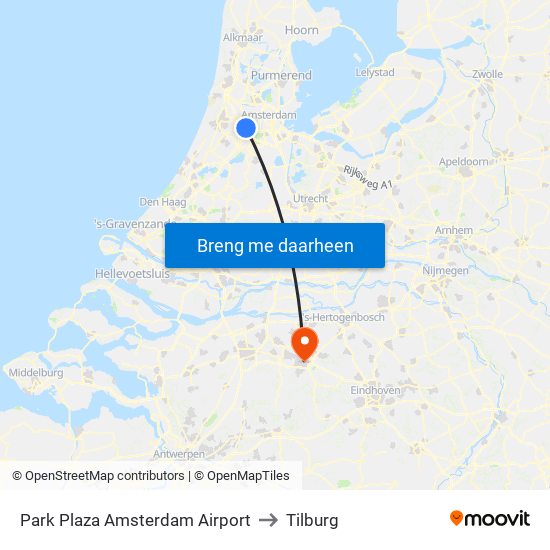 Park Plaza Amsterdam Airport to Tilburg map