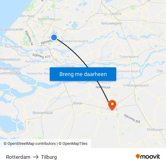 Rotterdam to Tilburg map