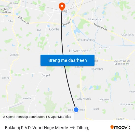 Bakkerij P. V.D. Voort Hoge Mierde to Tilburg map
