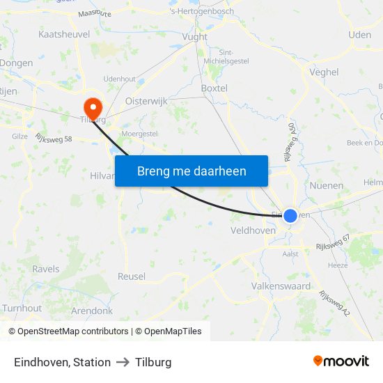 Eindhoven, Station to Tilburg map