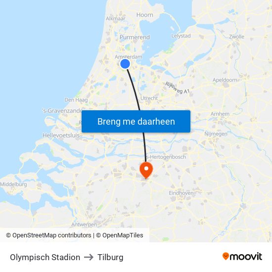 Olympisch Stadion to Tilburg map