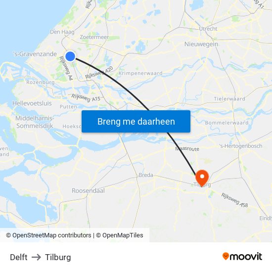 Delft to Tilburg map