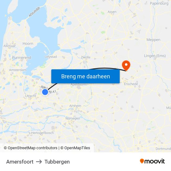 Amersfoort to Tubbergen map