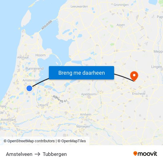 Amstelveen to Tubbergen map