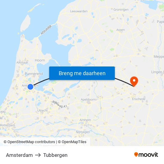 Amsterdam to Tubbergen map