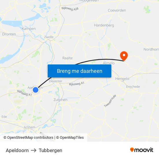 Apeldoorn to Tubbergen map