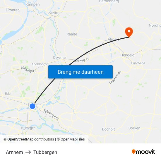 Arnhem to Tubbergen map