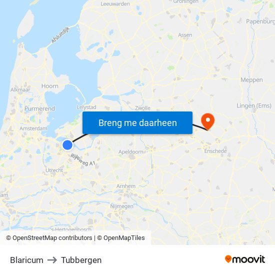 Blaricum to Tubbergen map